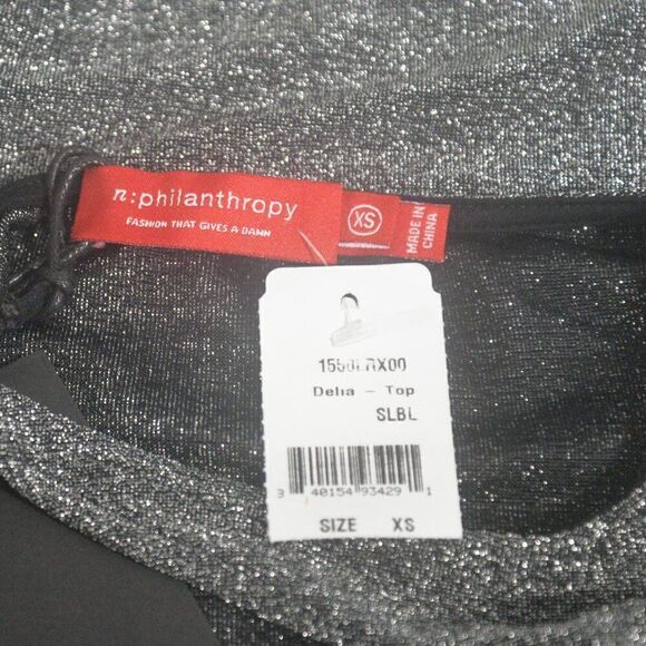 n:philanthropy Delia Metallic Cut Out Top in Black and Silver Size XS New - Picture 6 of 7